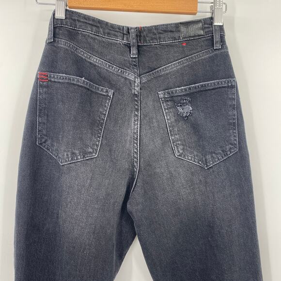 Urban Outfitters BDG Jeans Stretch High Rise Flare Leg Distressed Denim Black 26 - Picture 7 of 9
